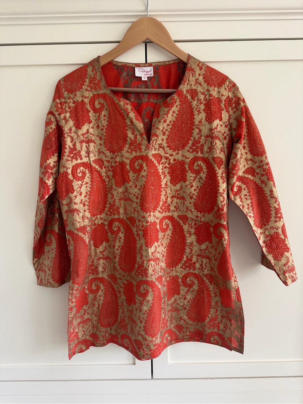 Calypso Bermuda Orange Gold Paisley Tunic Top – Size S